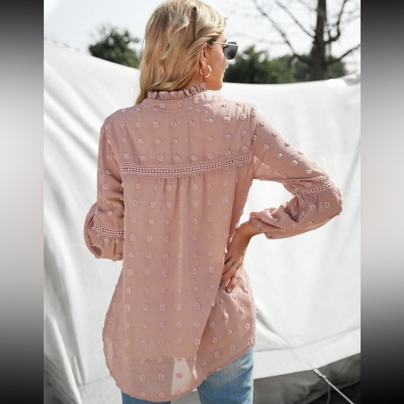 Blush pink pompom long sleeve blouse - Picture 2 of 3